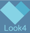 Look4 logo with turquoise book heart motif